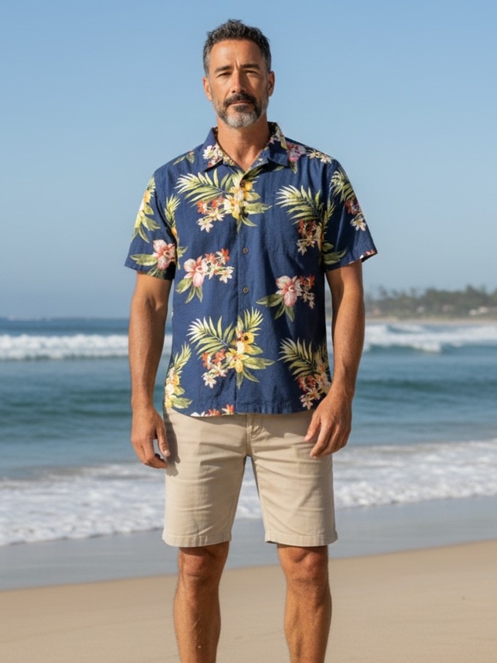 Jamaica Jaxx Men’s XXL Silk Navy Blue Floral Short-Sleeve Button-Down Shirt